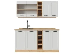 Single-Küchen|Einbauküchen<Vicco R-Line Singleküche Weiß Landhaus/Goldkraft Eiche 160 cm ohne Arbeitsplatte ohne E-Geräte