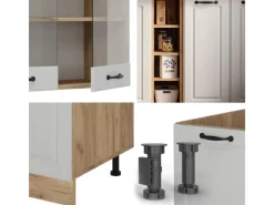 Single-Küchen|Einbauküchen<Vicco R-Line Singleküche Weiß Landhaus/Goldkraft Eiche 160 cm ohne Arbeitsplatte ohne E-Geräte