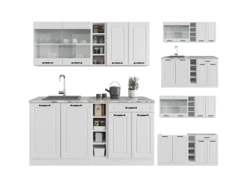 Single-Küchen<Vicco R-Line Singleküche Weiß Landhaus/Weiß 160 cm ohne Arbeitsplatte ohne E-Geräte