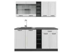 Discount Vicco R-Line Singleküche Weiß Landhaus/Anthrazit 160 cm AP Anthrazit ohne E-Geräte Weiß Strukturiert