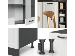 Discount Vicco R-Line Singleküche Weiß Landhaus/Anthrazit 160 cm AP Anthrazit ohne E-Geräte Weiß Strukturiert