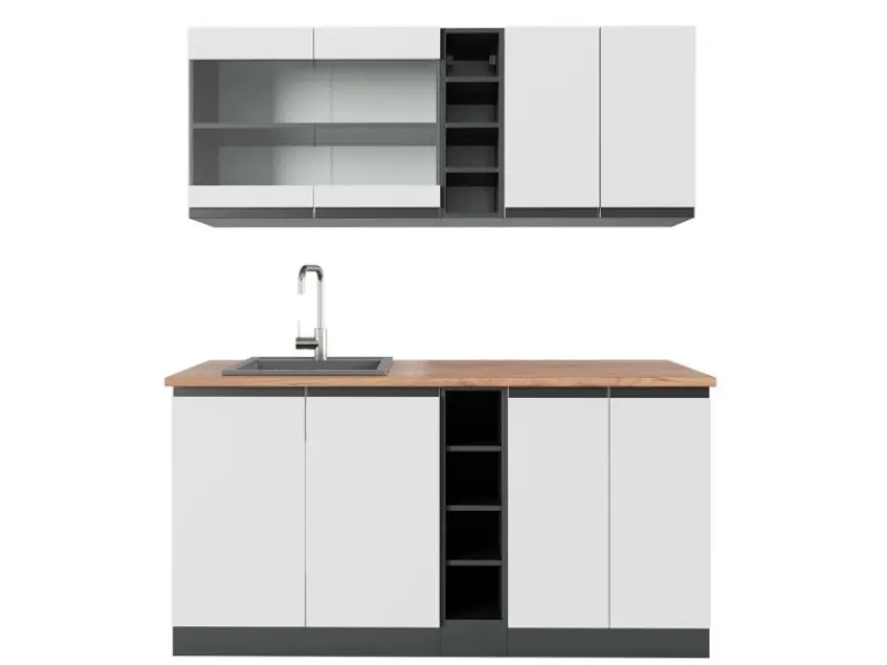 Best Vicco R-Line Singleküche /Anthrazit 160 cm AP Eiche ohne E-Geräte Weiß