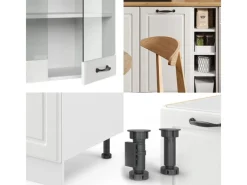 Discount Vicco R-Line Singleküche Weiß Landhaus/Weiß 160 cm AP Anthrazit ohne E-Geräte Weiß-Strukturiert