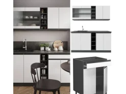 Clearance Vicco R-Line Singleküche /Anthrazit 160 cm J-Shape ohne E-Geräte Weiß