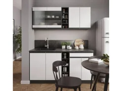 Clearance Vicco R-Line Singleküche /Anthrazit 160 cm J-Shape ohne E-Geräte Weiß