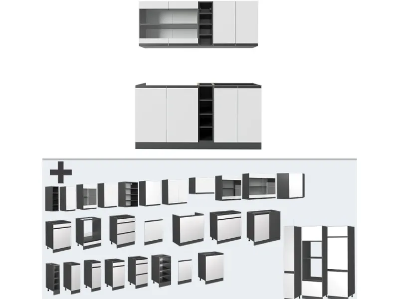 Clearance Vicco R-Line Singleküche /Anthrazit 160 cm J-Shape ohne E-Geräte Weiß