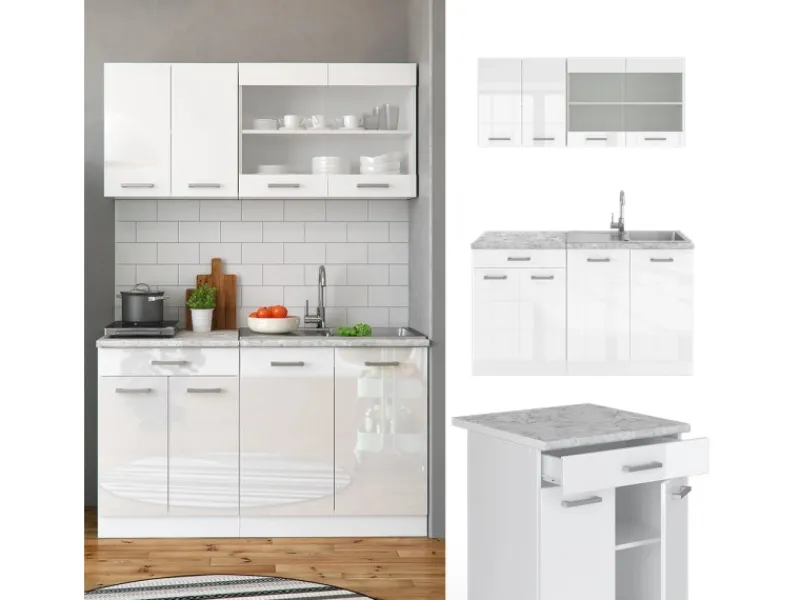 Single-Küchen<Vicco R-Line Singleküche 140 cm AP Marmor ohne E-Geräte