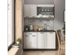 Online Vicco R-Line Singleküche Weiß Landhaus/Anthrazit 140 cm ohne Arbeitsplatte ohne E-Geräte Weiß Strukturiert