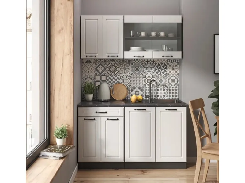 Online Vicco R-Line Singleküche Weiß Landhaus/Anthrazit 140 cm ohne Arbeitsplatte ohne E-Geräte Weiß Strukturiert