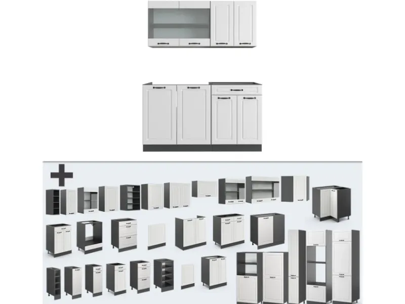 Online Vicco R-Line Singleküche Weiß Landhaus/Anthrazit 140 cm ohne Arbeitsplatte ohne E-Geräte Weiß Strukturiert
