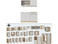 Single-Küchen|Einbauküchen<Vicco R-Line Singleküche Weiß Landhaus/Goldkraft Eiche 140 cm ohne Arbeitsplatte ohne E-Geräte