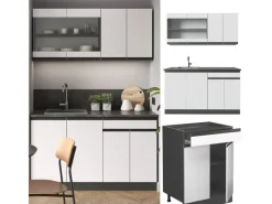 Clearance Vicco R-Line Singleküche /Anthrazit 140 cm AP Eiche ohne E-Geräte Weiß