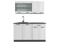 Single-Küchen<Vicco R-Line Singleküche Weiß Landhaus/Anthrazit 140 cm AP Anthrazit ohne E-Geräte