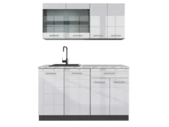 Vicco R-Line Singleküche /Anthrazit 140 cm AP Marmor ohne E-Geräte< Single-Küchen