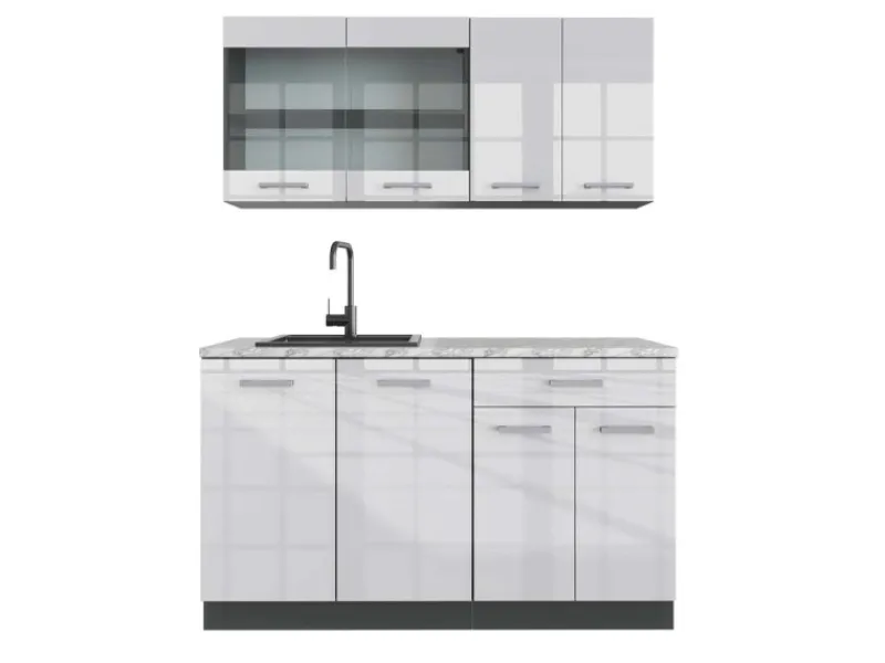 Vicco R-Line Singleküche /Anthrazit 140 cm AP Marmor ohne E-Geräte< Single-Küchen