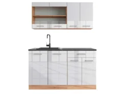 Single-Küchen<Vicco R-Line Singleküche Weiß Hochglanz/Goldkraft Eiche 140 cm AP Anthrazit ohne E-Geräte