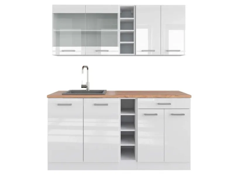 Best Vicco R-Line Singleküche Hochglanz/ 160 cm AP Eiche ohne E-Geräte Weiß