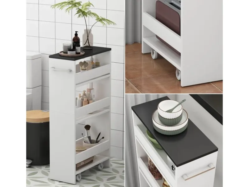 Küchenregale<Vicco Rollregal Rivo Weiß/Anthrazit 20x85 cm