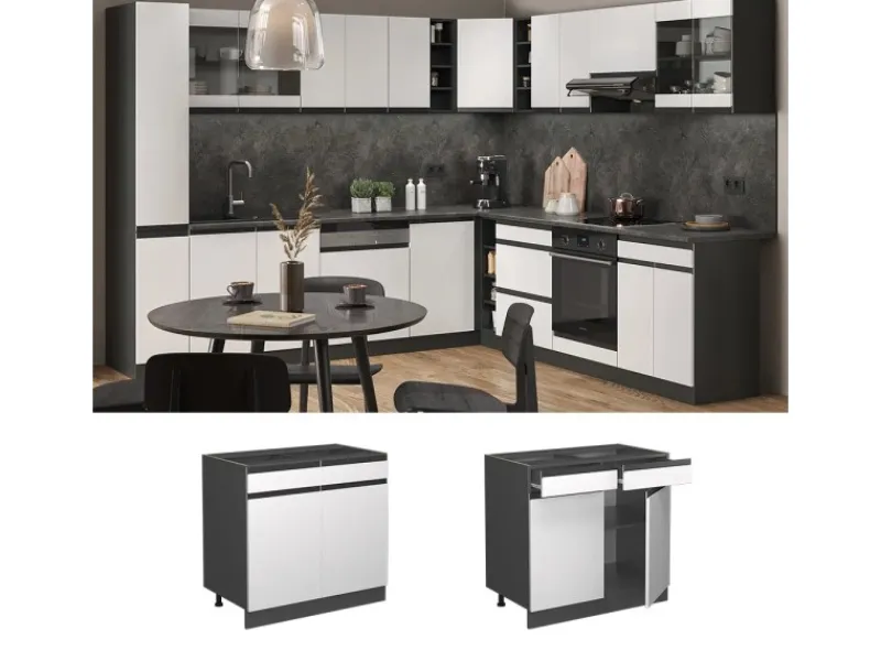Best Vicco Schubladenunterschrank R-Line Schubladenschrank für die Küche 80 cm AP Marmor Weiß