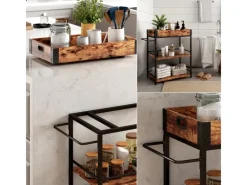 Clearance Vicco Servierwagen Fyrk Rollbare Küchen-Minibar Eiche Rustikal 65x85 cm