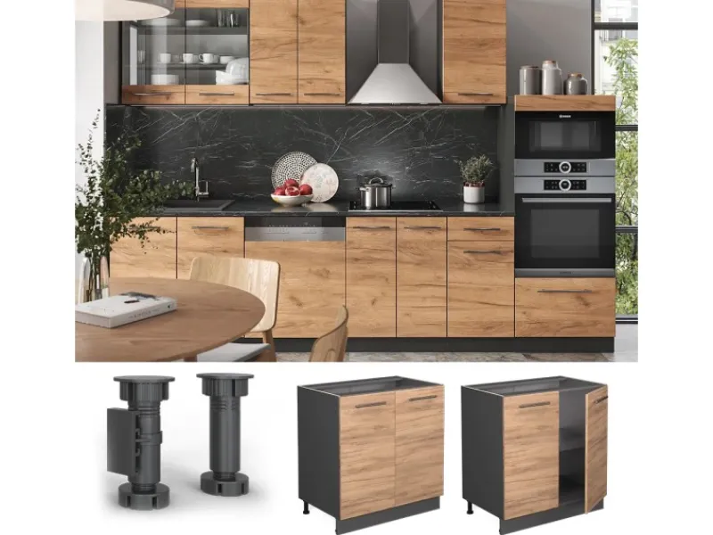 Vicco Spülenunterschrank Fame-Line Goldkraft /Anthrazit 80 cm mit Regal AP Marmor< Küchenschränke