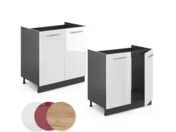 Online Vicco Spülenunterschrank Fame-Line Hochglanz/Anthrazit 80 cm AP Eiche Weiß