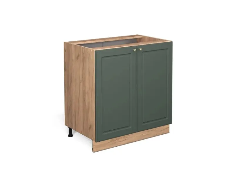 Best Vicco Spülenunterschrank Fame-Line Grün-Gold Landhaus/Goldkraft Eiche 80 cm mit Regal ohne Arbeitsplatte Dunkelgrün