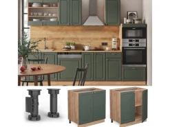 Best Vicco Spülenunterschrank Fame-Line Grün-Gold Landhaus/Goldkraft Eiche 80 cm mit Regal ohne Arbeitsplatte Dunkelgrün