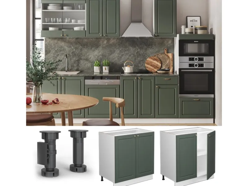 Vicco Spülenunterschrank Fame-Line Grün-Gold Landhaus/Weiß 80 cm mit Regal AP Marmor< Küchenschränke|Einbauküchen
