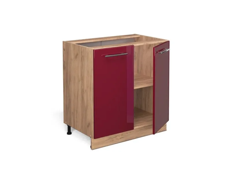 Vicco Spülenunterschrank Fame-Line Bordeaux Hochglanz/Goldkraft Eiche 80 cm mit Regal ohne Arbeitsplatte< Küchenschränke|Einbauküchen