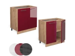 Vicco Spülenunterschrank Fame-Line Bordeaux Hochglanz/Goldkraft Eiche 80 cm mit Regal ohne Arbeitsplatte< Küchenschränke|Einbauküchen