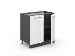Discount Vicco Spülenunterschrank Fame-Line Hochglanz/Anthrazit 80 cm mit Regal AP Anthrazit Weiß