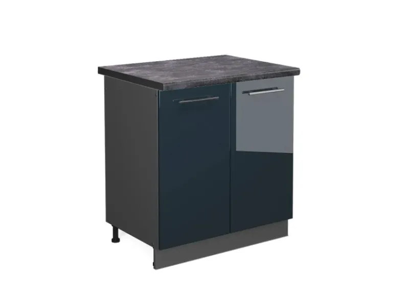 Vicco Spülenunterschrank Fame-Line Hochglanz/Anthrazit 80 cm AP Anthrazit Dunkelblau