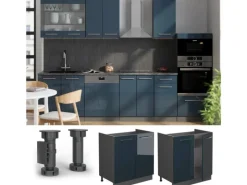 Vicco Spülenunterschrank Fame-Line Hochglanz/Anthrazit 80 cm AP Anthrazit Dunkelblau