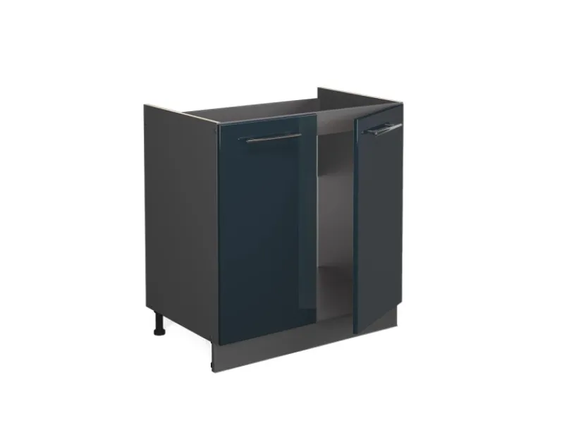 Vicco Spülenunterschrank Fame-Line Hochglanz/Anthrazit 80 cm AP Anthrazit Dunkelblau