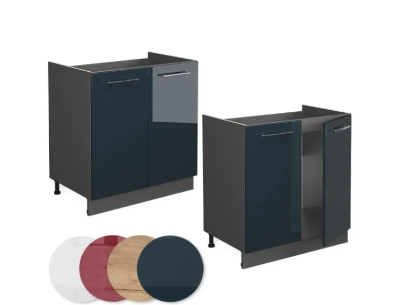 Vicco Spülenunterschrank Fame-Line Hochglanz/Anthrazit 80 cm AP Anthrazit Dunkelblau