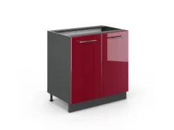 Küchenschränke<Vicco Spülenunterschrank Fame-Line Bordeaux Hochglanz/Anthrazit 80 cm mit Regal ohne Arbeitsplatte