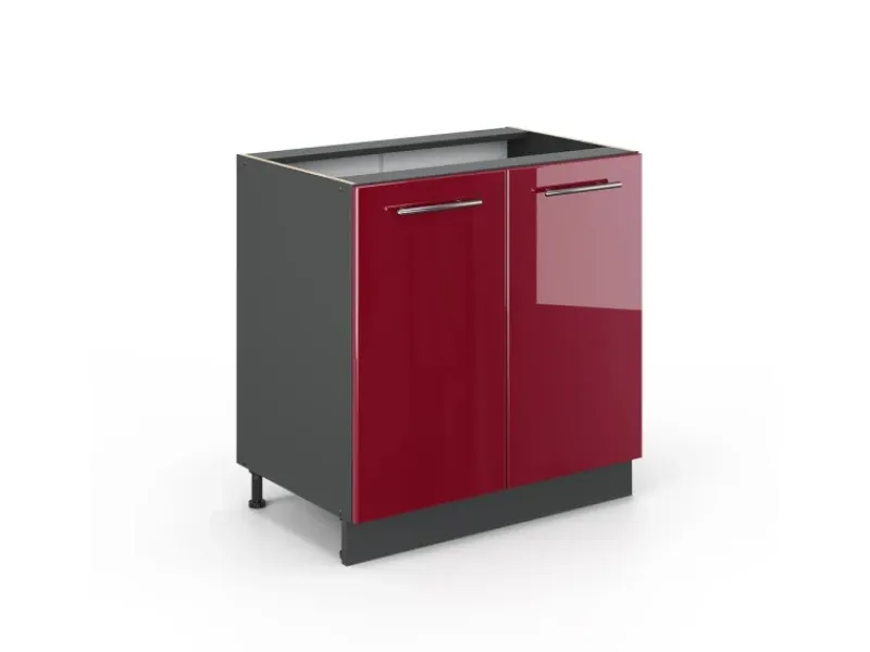 Küchenschränke<Vicco Spülenunterschrank Fame-Line Bordeaux Hochglanz/Anthrazit 80 cm mit Regal ohne Arbeitsplatte
