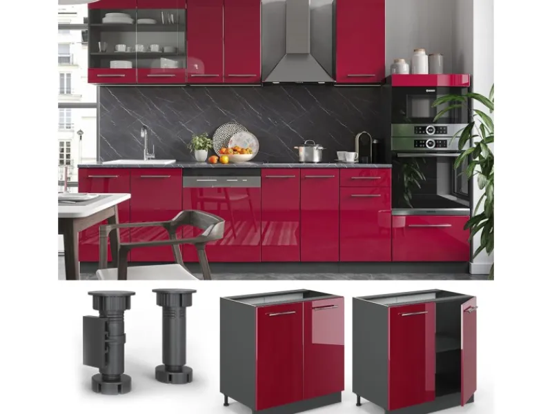 Küchenschränke<Vicco Spülenunterschrank Fame-Line Bordeaux Hochglanz/Anthrazit 80 cm mit Regal ohne Arbeitsplatte