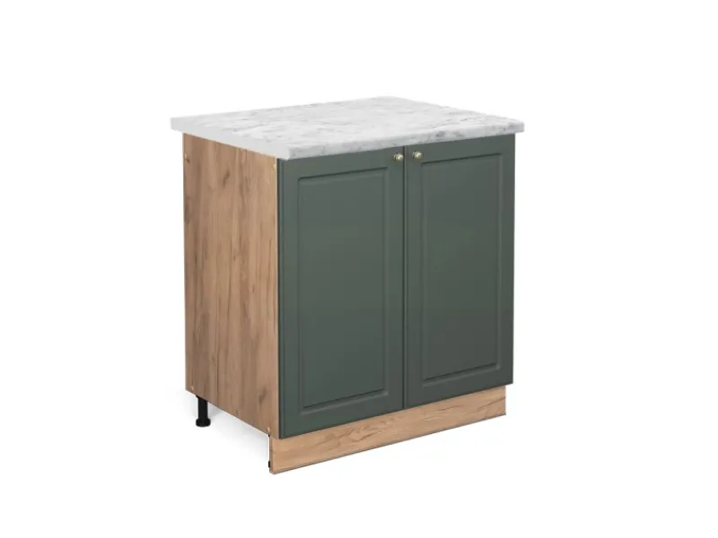 Vicco Spülenunterschrank Fame-Line Grün-Gold Landhaus/Goldkraft Eiche 80 cm AP Marmor< Küchenschränke