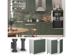 Küchenschränke<Vicco Spülenunterschrank Fame-Line Grün-Gold Landhaus/Weiß 80 cm ohne Arbeitsplatte