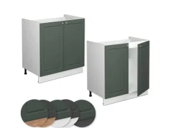 Küchenschränke<Vicco Spülenunterschrank Fame-Line Grün-Gold Landhaus/Weiß 80 cm ohne Arbeitsplatte