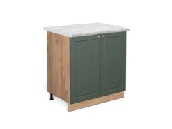 Best Vicco Spülenunterschrank Fame-Line Grün-Gold Landhaus/Goldkraft Eiche 80 cm mit Regal AP Marmor Dunkelgrün