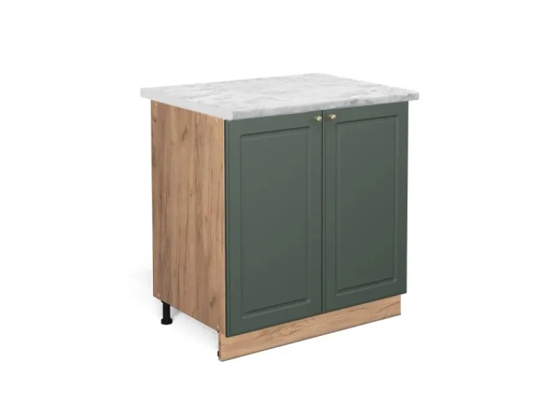 Best Vicco Spülenunterschrank Fame-Line Grün-Gold Landhaus/Goldkraft Eiche 80 cm mit Regal AP Marmor Dunkelgrün