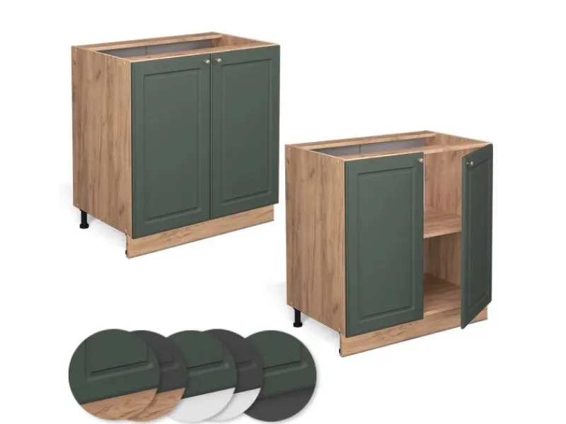Best Vicco Spülenunterschrank Fame-Line Grün-Gold Landhaus/Goldkraft Eiche 80 cm mit Regal AP Marmor Dunkelgrün