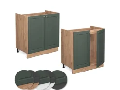 Küchenschränke<Vicco Spülenunterschrank Fame-Line Grün-Gold Landhaus/Goldkraft Eiche 80 cm ohne Arbeitsplatte
