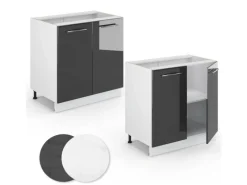 Best Vicco Spülenunterschrank Fame-Line Hochglanz/Weiß 80 cm mit Regal AP Eiche Anthrazit