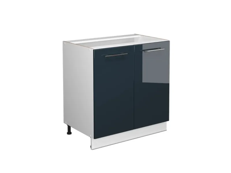 Sale Vicco Spülenunterschrank Fame-Line Dunkelblau Hochglanz/Weiß 80 cm ohne Arbeitsplatte mit Weiß Korpus