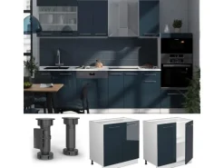 Sale Vicco Spülenunterschrank Fame-Line Dunkelblau Hochglanz/Weiß 80 cm ohne Arbeitsplatte mit Weiß Korpus