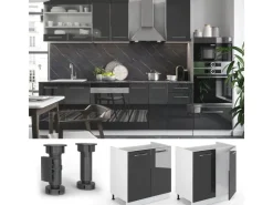 Vicco Spülenunterschrank Fame-Line Hochglanz/Weiß 80 cm AP Marmor< Küchenschränke